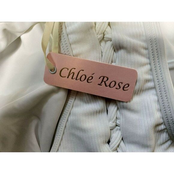 Chloe Rose White Carnation Mini Rib Cut-Out Front Laced Back Swimsuit Sz L  NEW - Picture 6 of 6